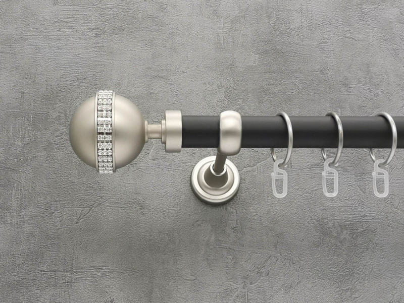 Карниз Quadrum Авея 200 см одинарний сатин/чорний матовий відкритий 25 мм гладка (кільця з гачками)