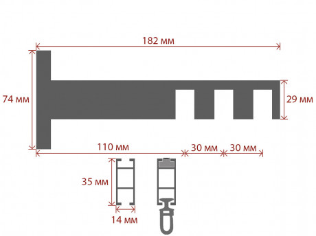 Карниз Quadrum Square line Заглушка 140 см потрійний сталь матова (тримач 11-14-17 см)