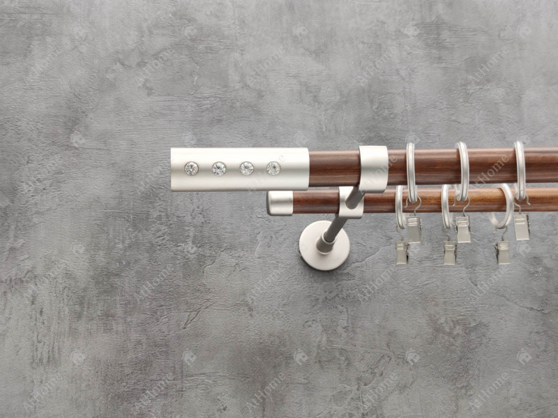 Карниз Quadrum Модерно Алюр подвійний дерево-метал 200 см горіх/Сатин 25 мм