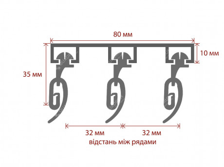 Стельовий карниз Quadrum потрійний посилений алюмінієвий 10 мм 100 см