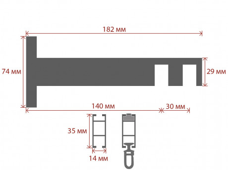 Карниз Quadrum Square line Заглушка 140 см подвійний сталь матова (тримач 14-17 см)